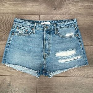 GRLFRND Cindy Button-Fly Distressed Blue Jean Cut Off Shorts Size 28‎